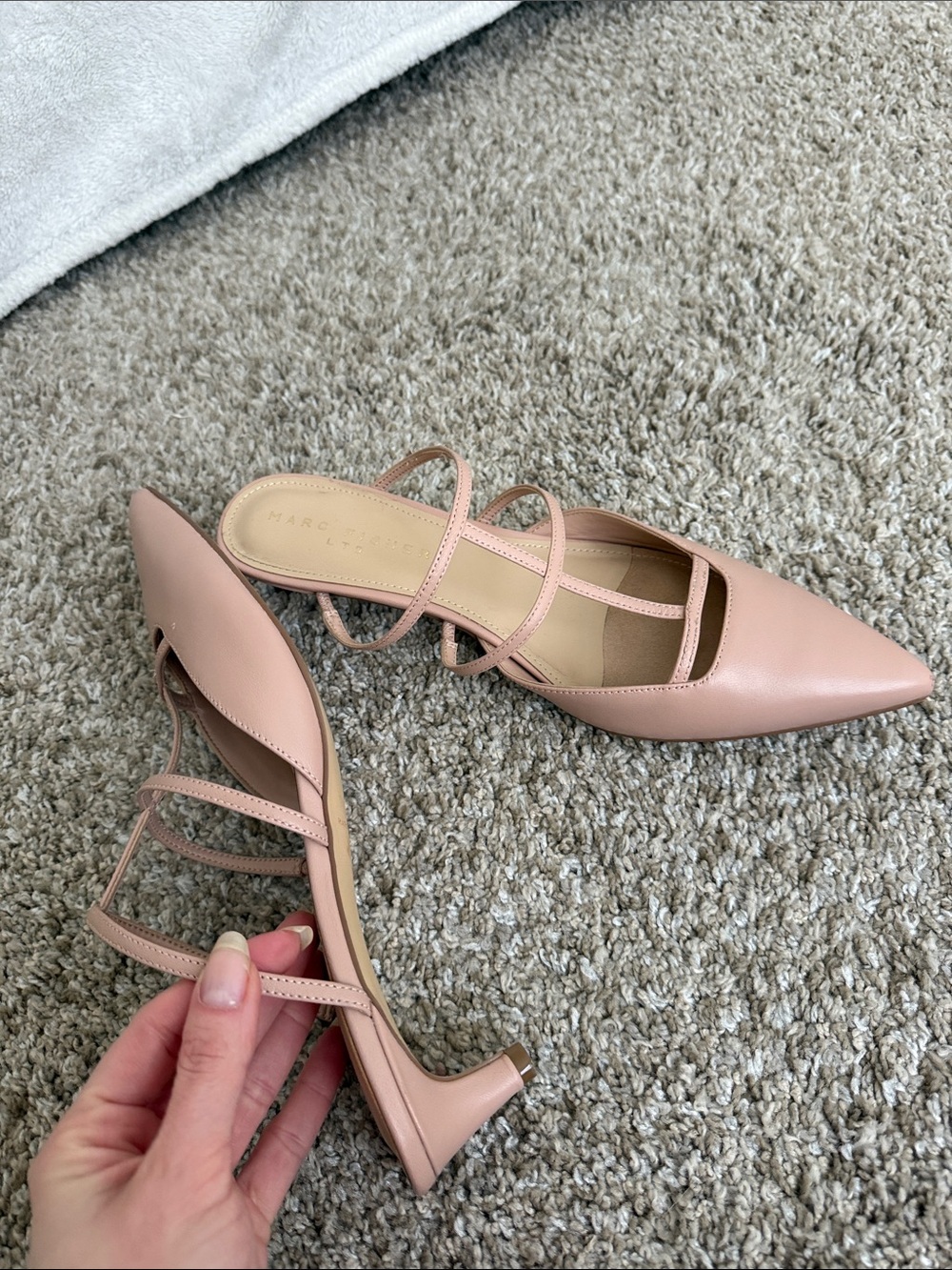 Marc Fisher Blush Pointed-Toe Strappy Kitten Heel Mules